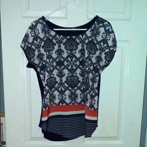 Espresso Navy and Red Patterned Blouse